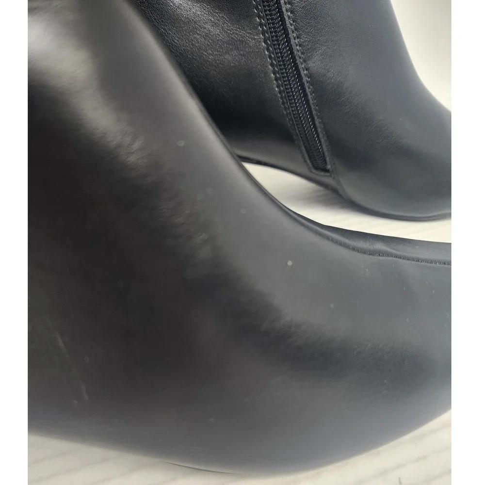 Womens Black Faux Leather Square Toe Kitten‎ Heel Ankle Boots Size 9 Side Zip
